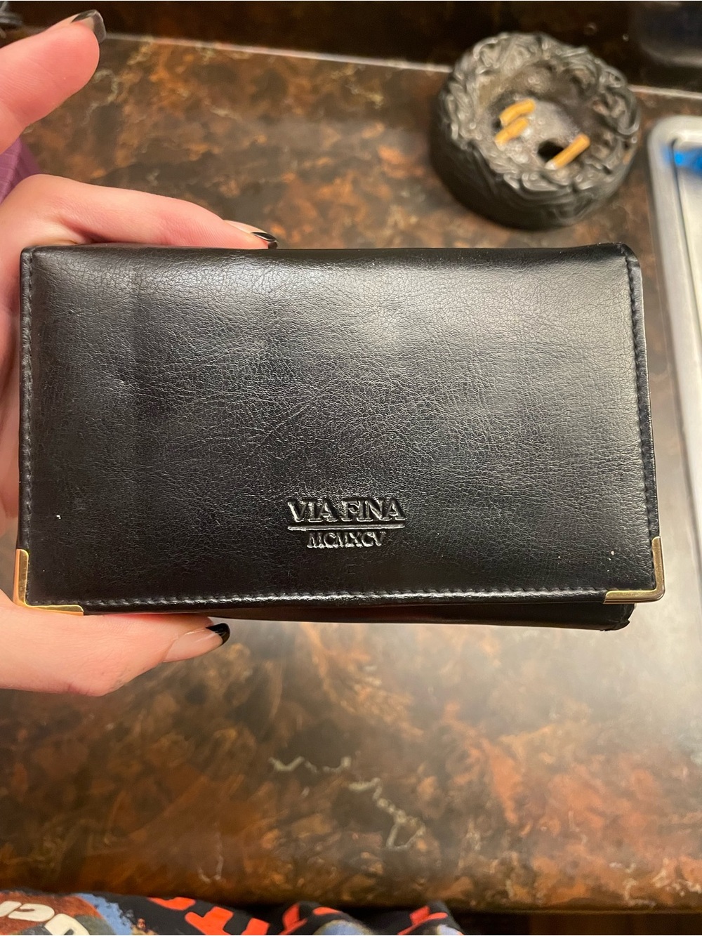 Black Leather Key & Card Holder with Gold Accents